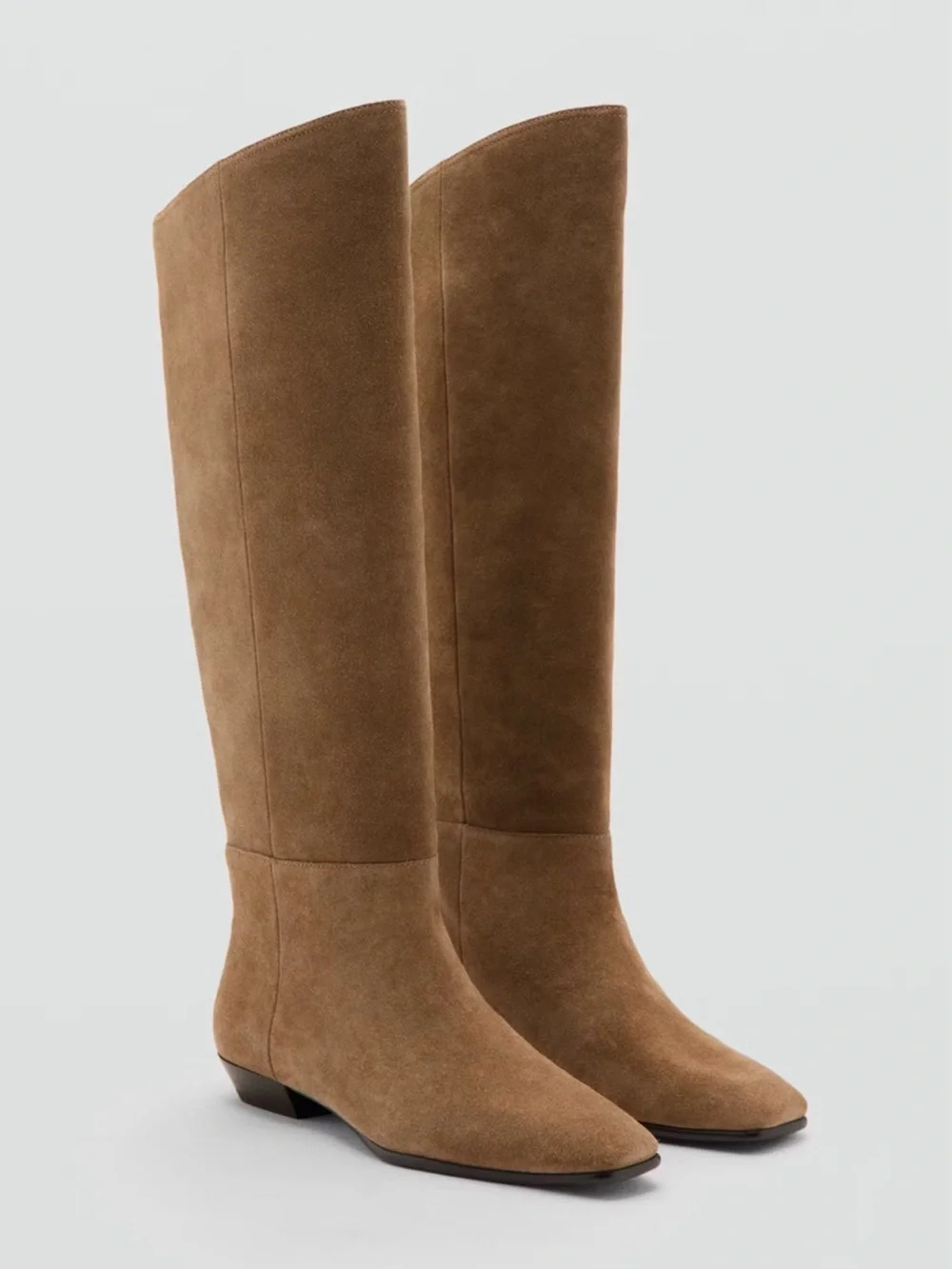 Mango Tall Suede Knee High Boots in sand